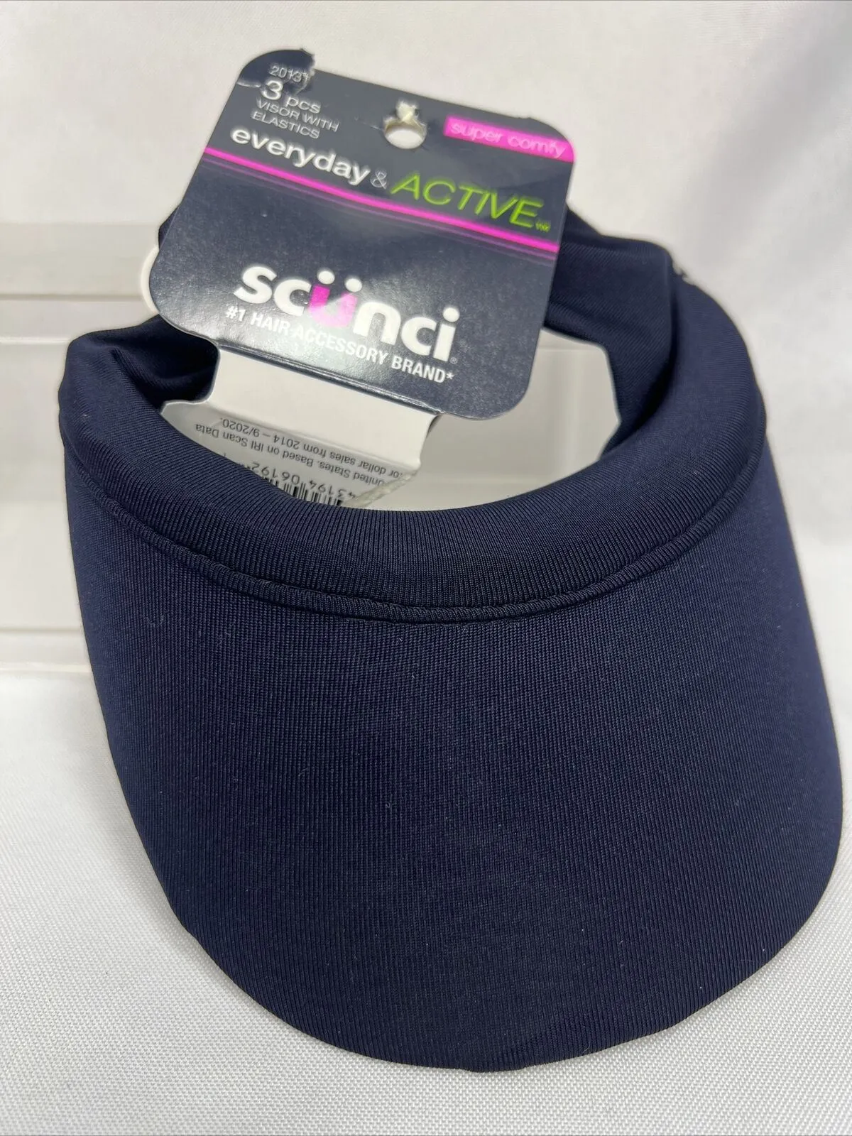 Scunci Everyday &Active Comfy Stretch sporty Visor Headwrap NAVY NO Elastics