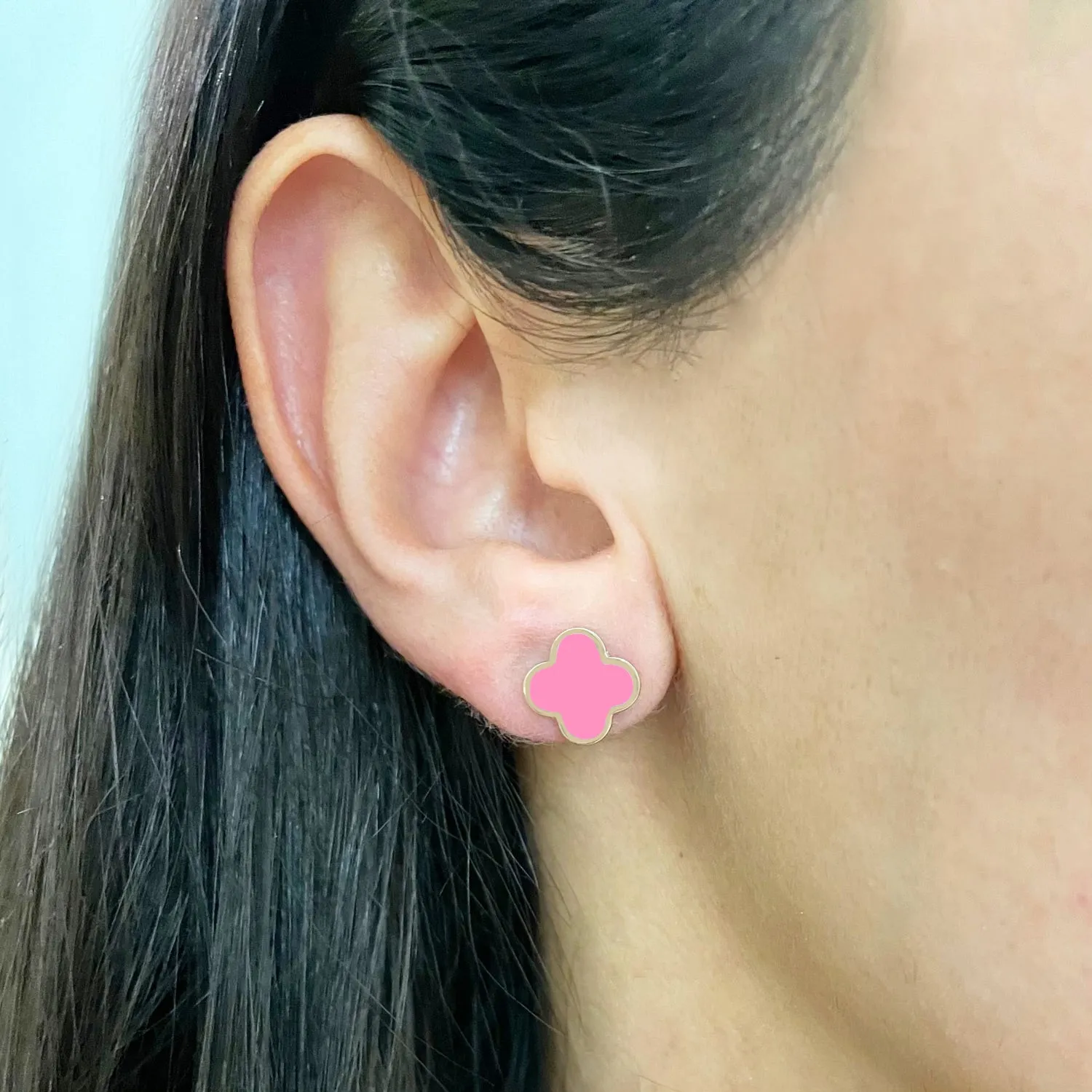 Small Bubblegum Pink Clover Stud Earrings