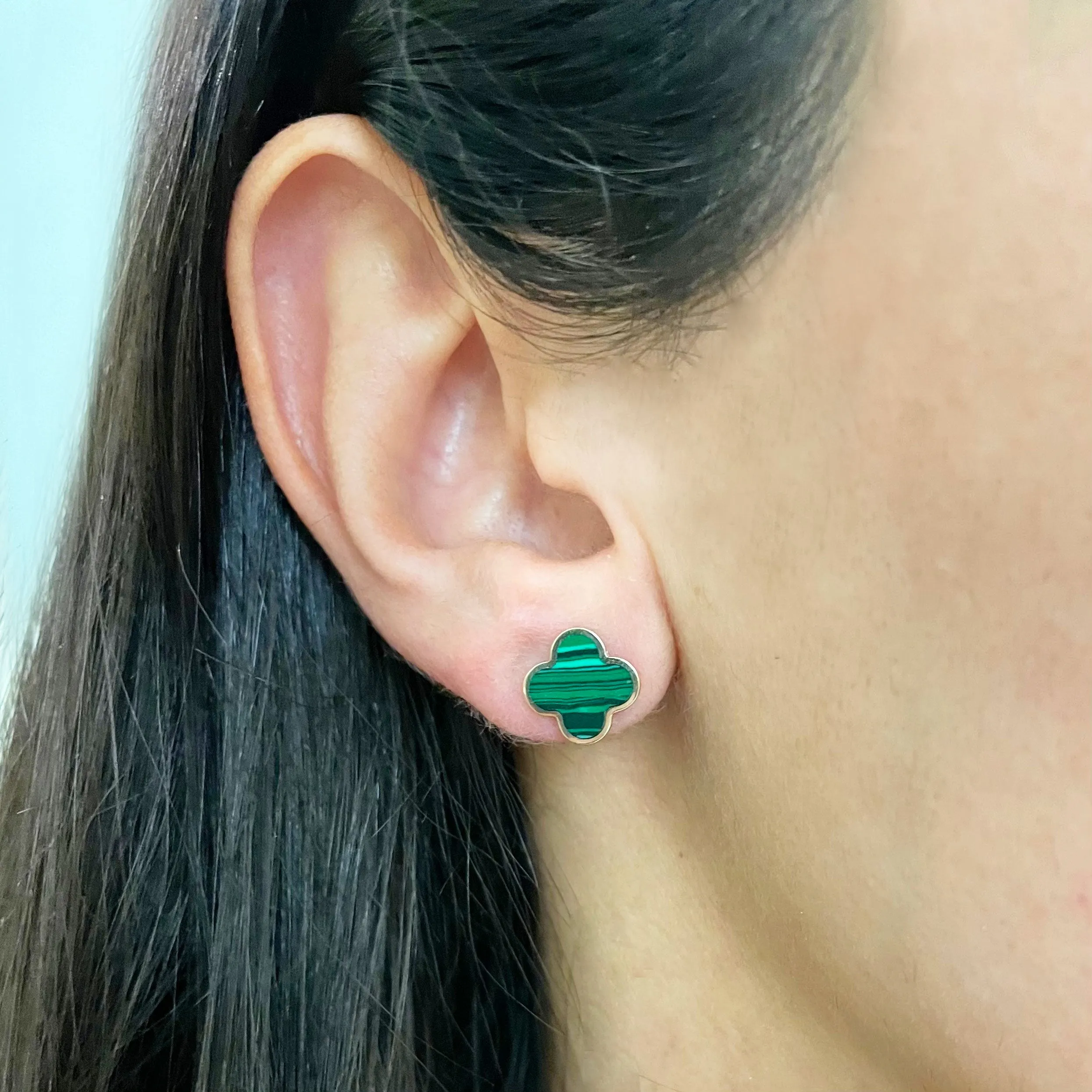 Small Malachite Clover Stud Earrings