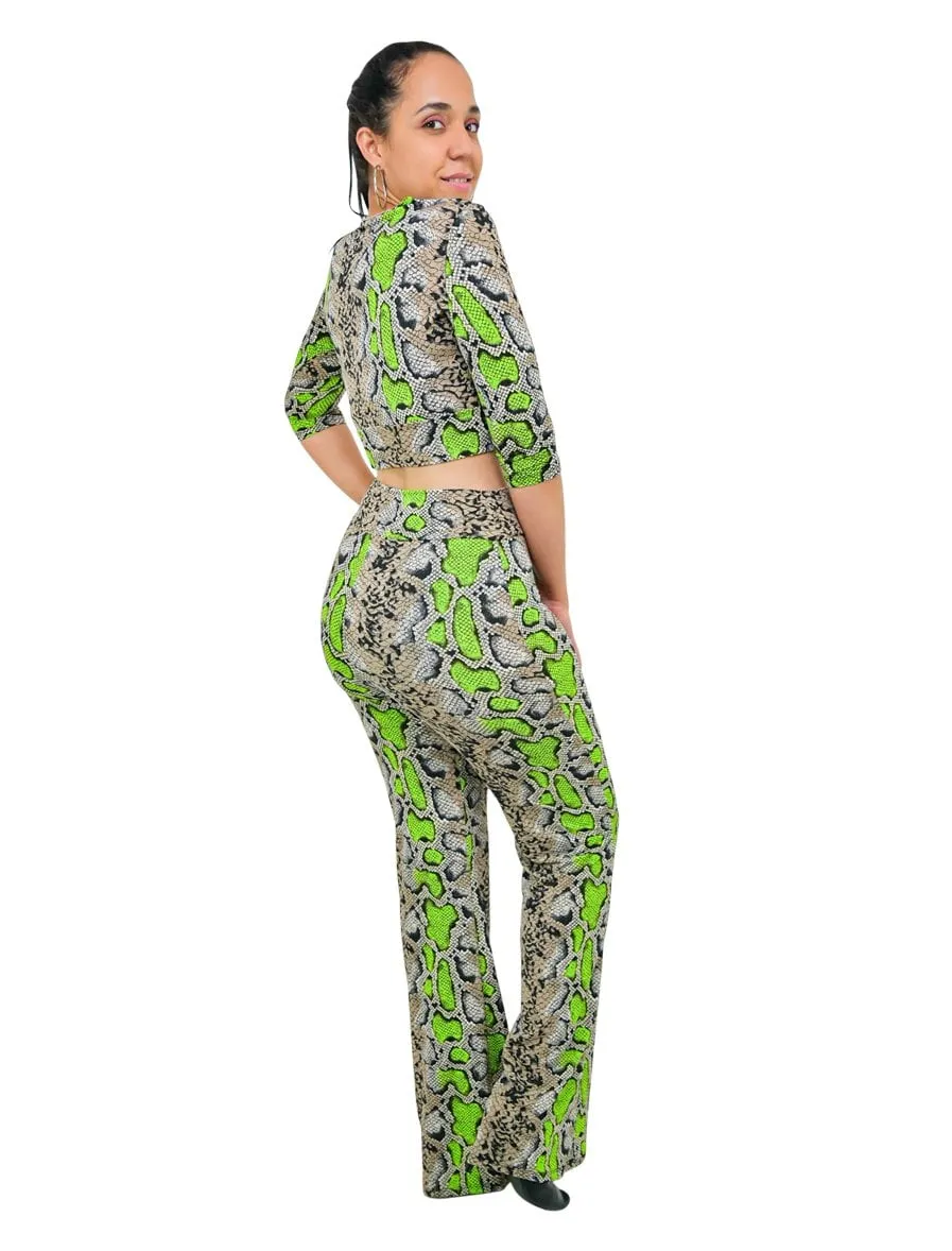 Snakeskin V-Neck Matching Sets Outfits