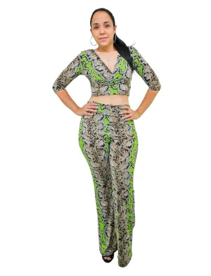 Snakeskin V-Neck Matching Sets Outfits
