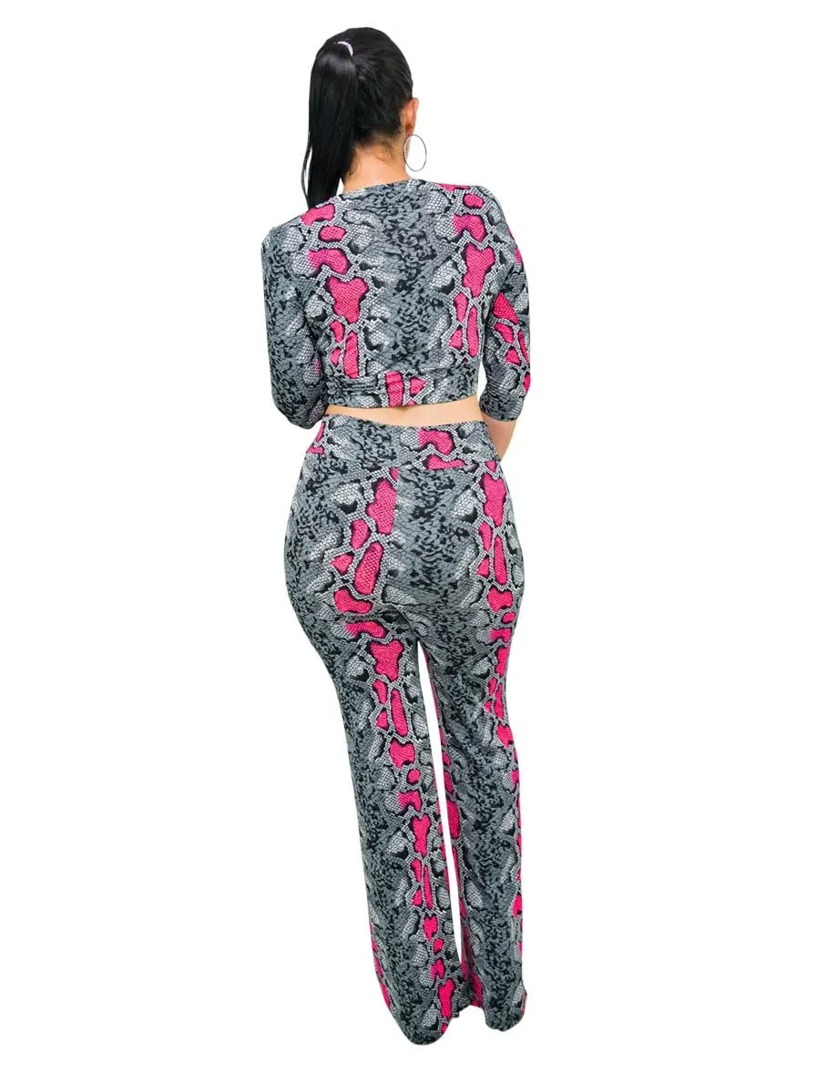 Snakeskin V-Neck Matching Sets Outfits