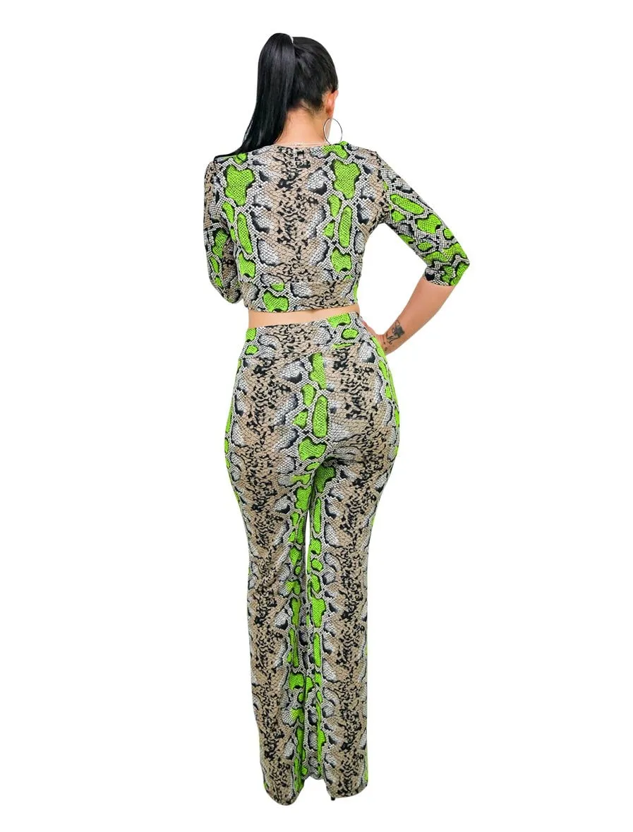 Snakeskin V-Neck Matching Sets Outfits