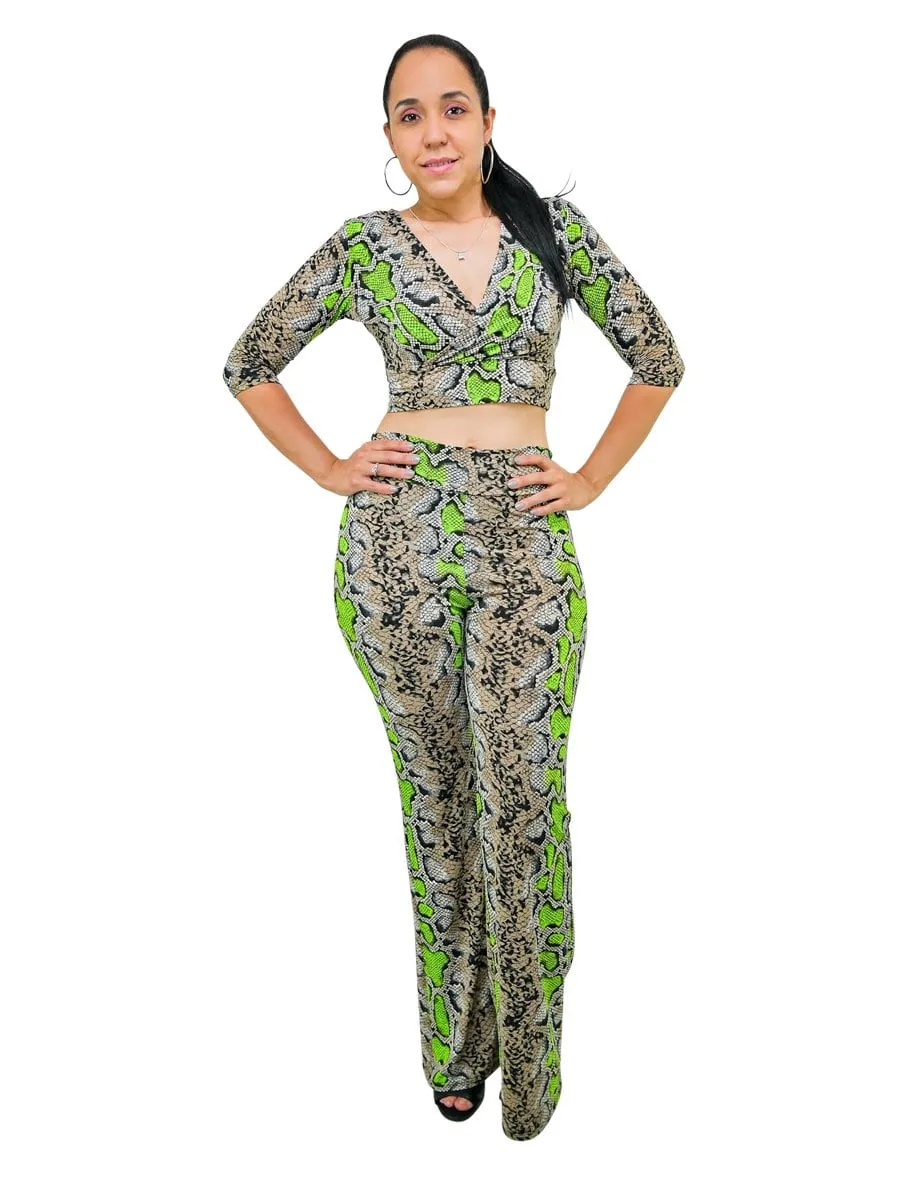 Snakeskin V-Neck Matching Sets Outfits