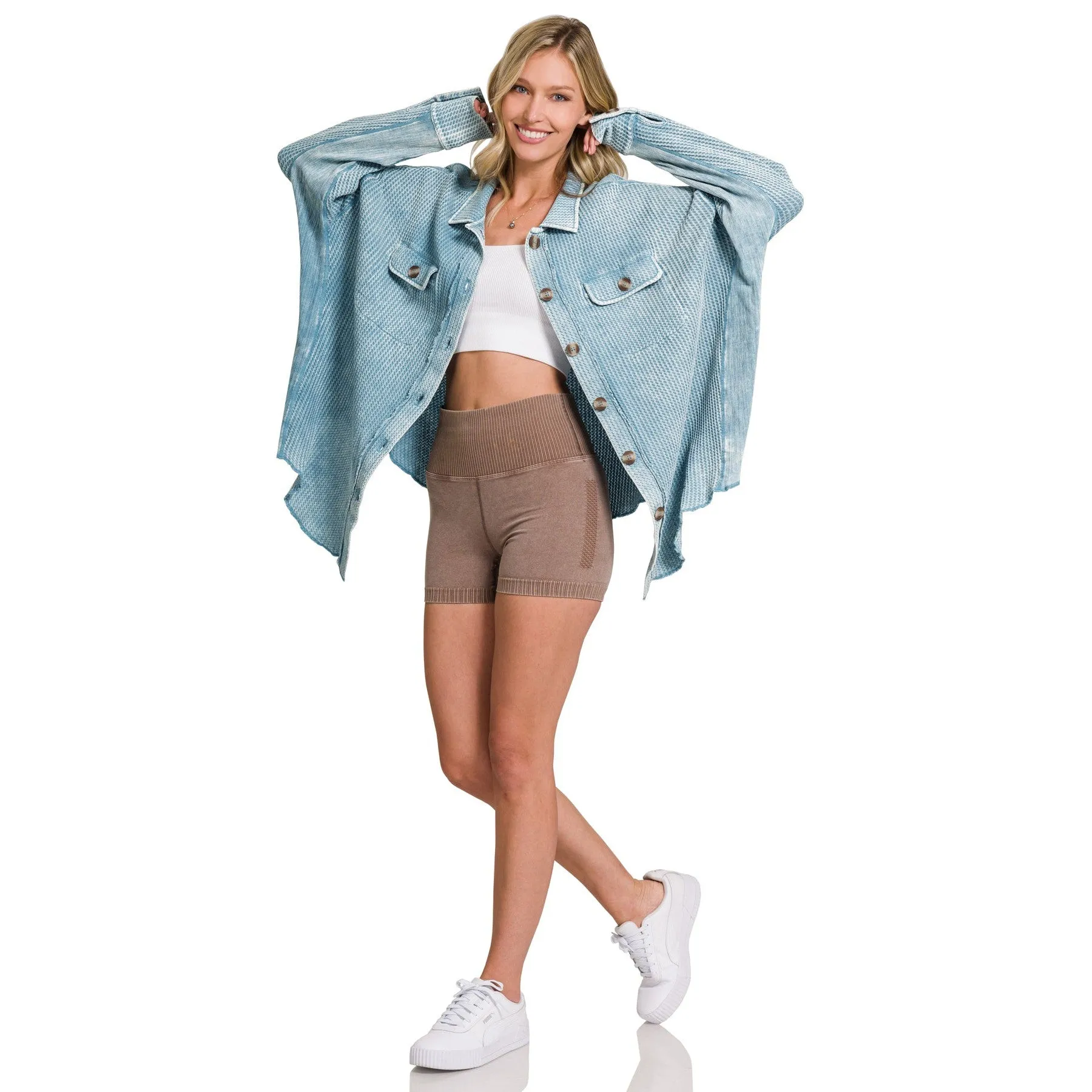 Snuggle Me Softly Shacket in Blue Grey
