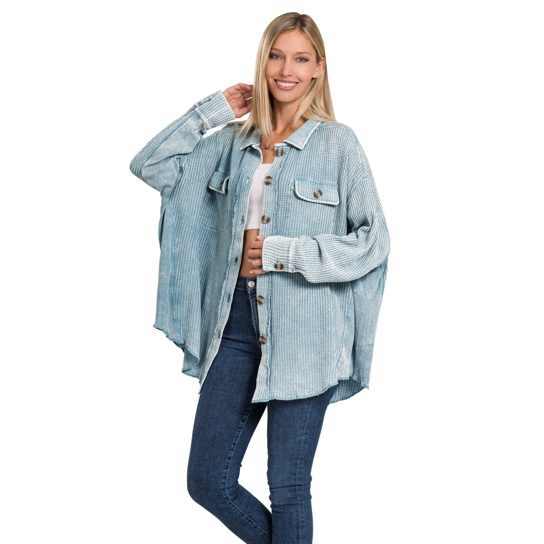 Snuggle Me Softly Shacket in Blue Grey