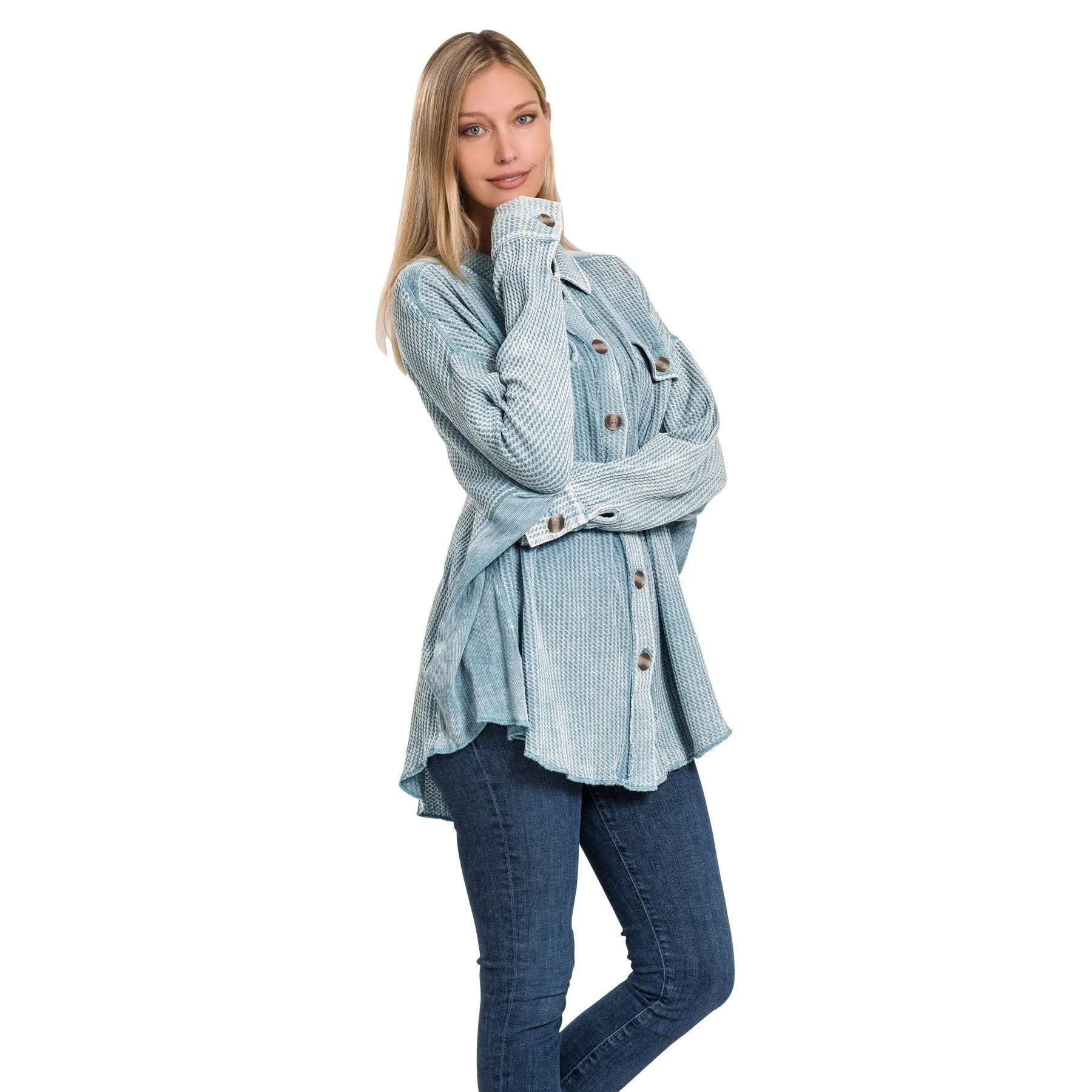Snuggle Me Softly Shacket in Blue Grey