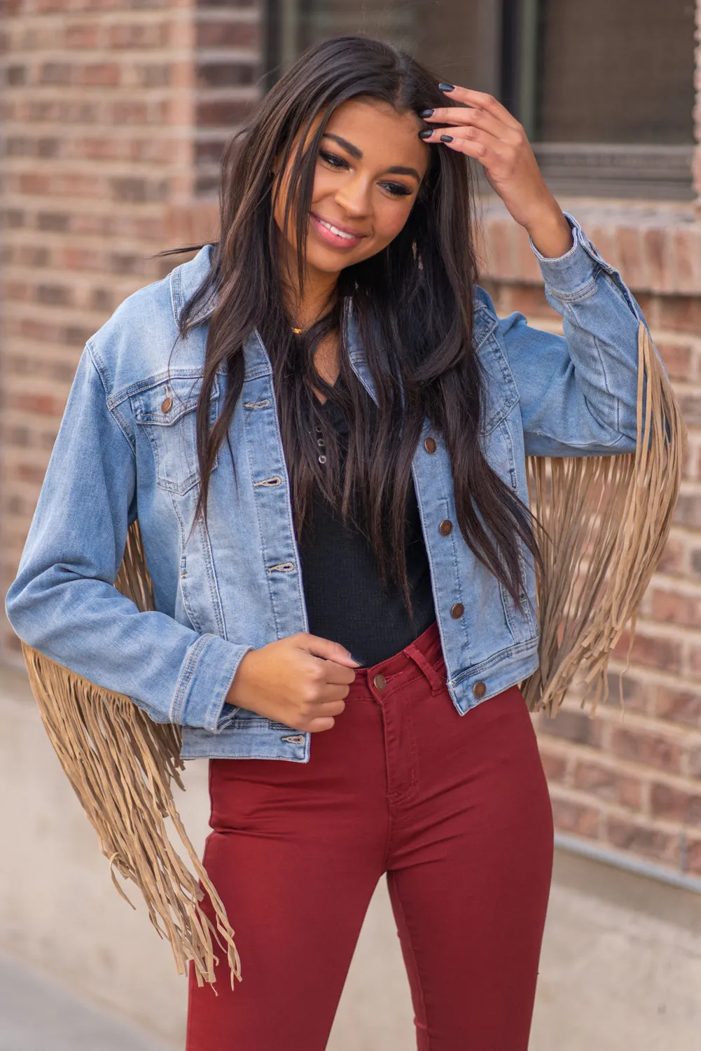 So Fun - Fringe Denim Jacket