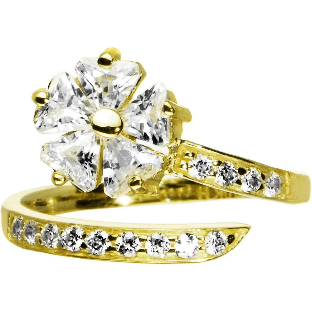 Solid 14kt Yellow Gold Cubic Zirconia Floral Flower Toe Ring