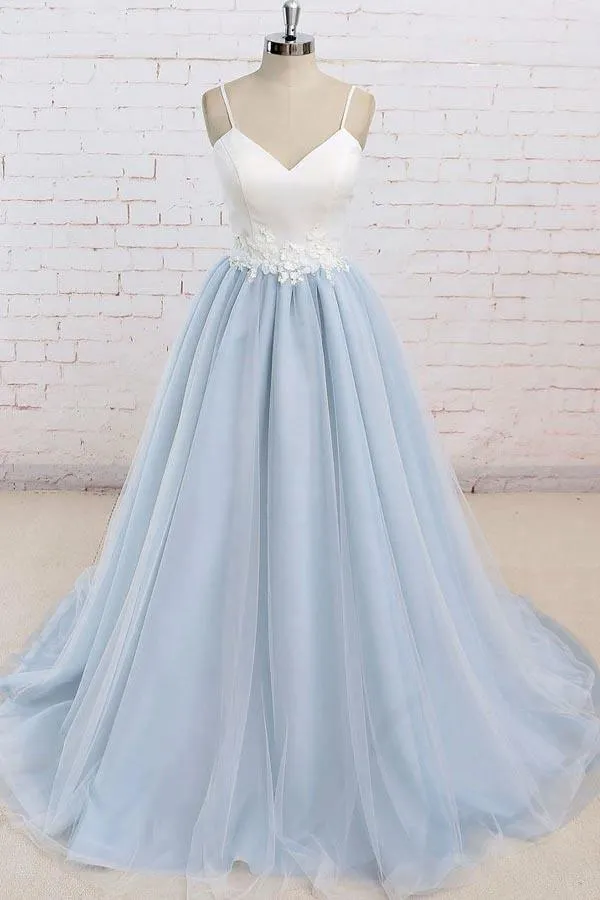 Spaghetti Straps Sweep Train Backless Lavender Tulle Prom Dress PG498
