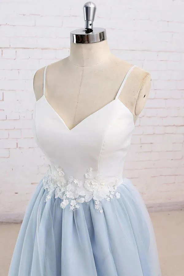 Spaghetti Straps Sweep Train Backless Lavender Tulle Prom Dress PG498