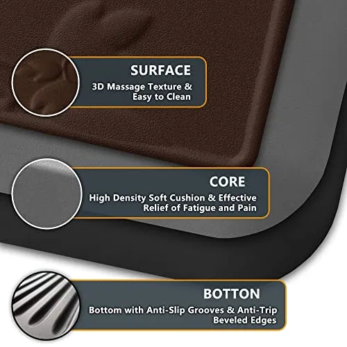 StepMat Anti Fatigue Mat 3/4 Inch Thick 3D Massage Kitchen Mats for Floor Comfort Mat Cushioned Memory Foam Standing Desk Mat for Home & Office - Durable - Waterproof - Non-Slip (17" X 39" Brown)