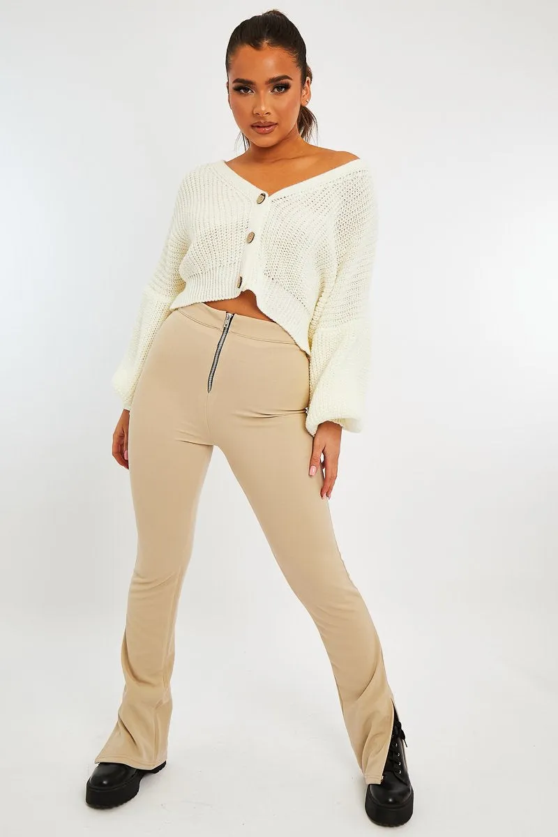 Stone Ring Zip Front Split Side Crepe Trousers - Ashton