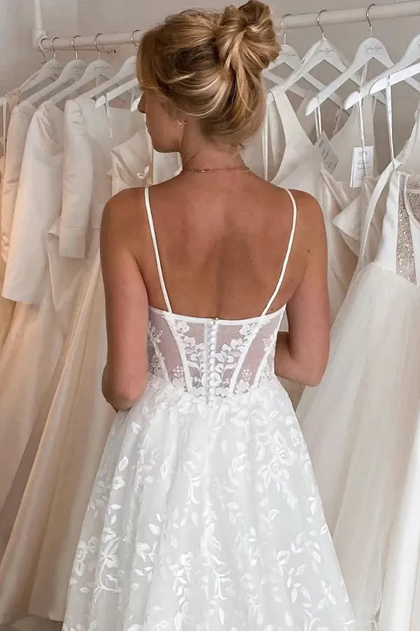 Sweetheart Bohemian Lace Wedding Dress With Detachable Puff Sleeves TN357