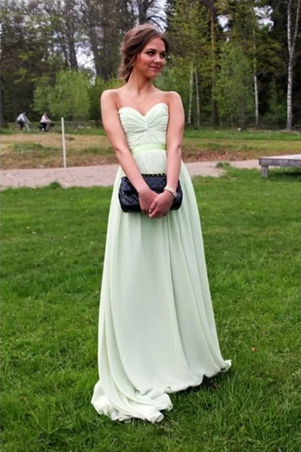 Sweetheart Floor Length Prom Chiffon Dresses With Rushed  PG 231
