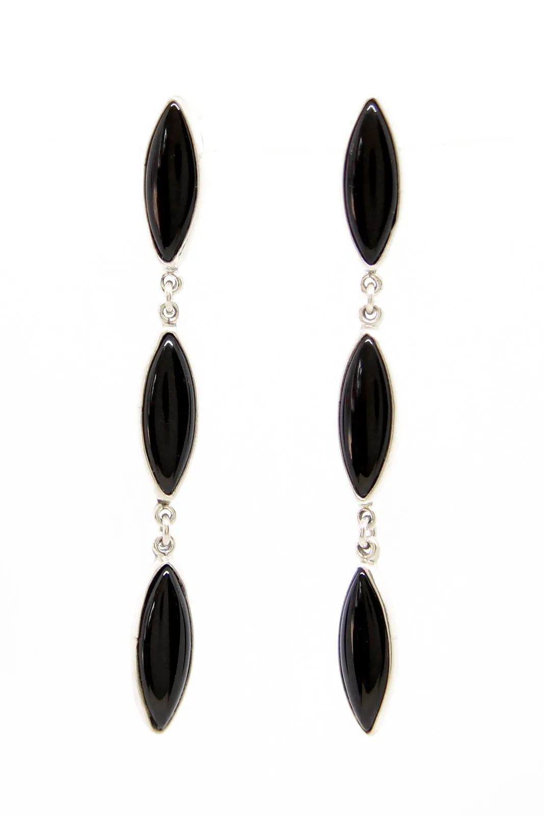 Triple Stone Long Onyx Post Earrings