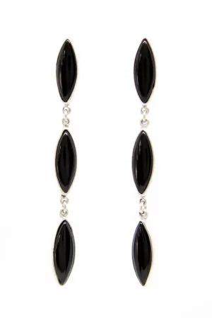 Triple Stone Long Onyx Post Earrings