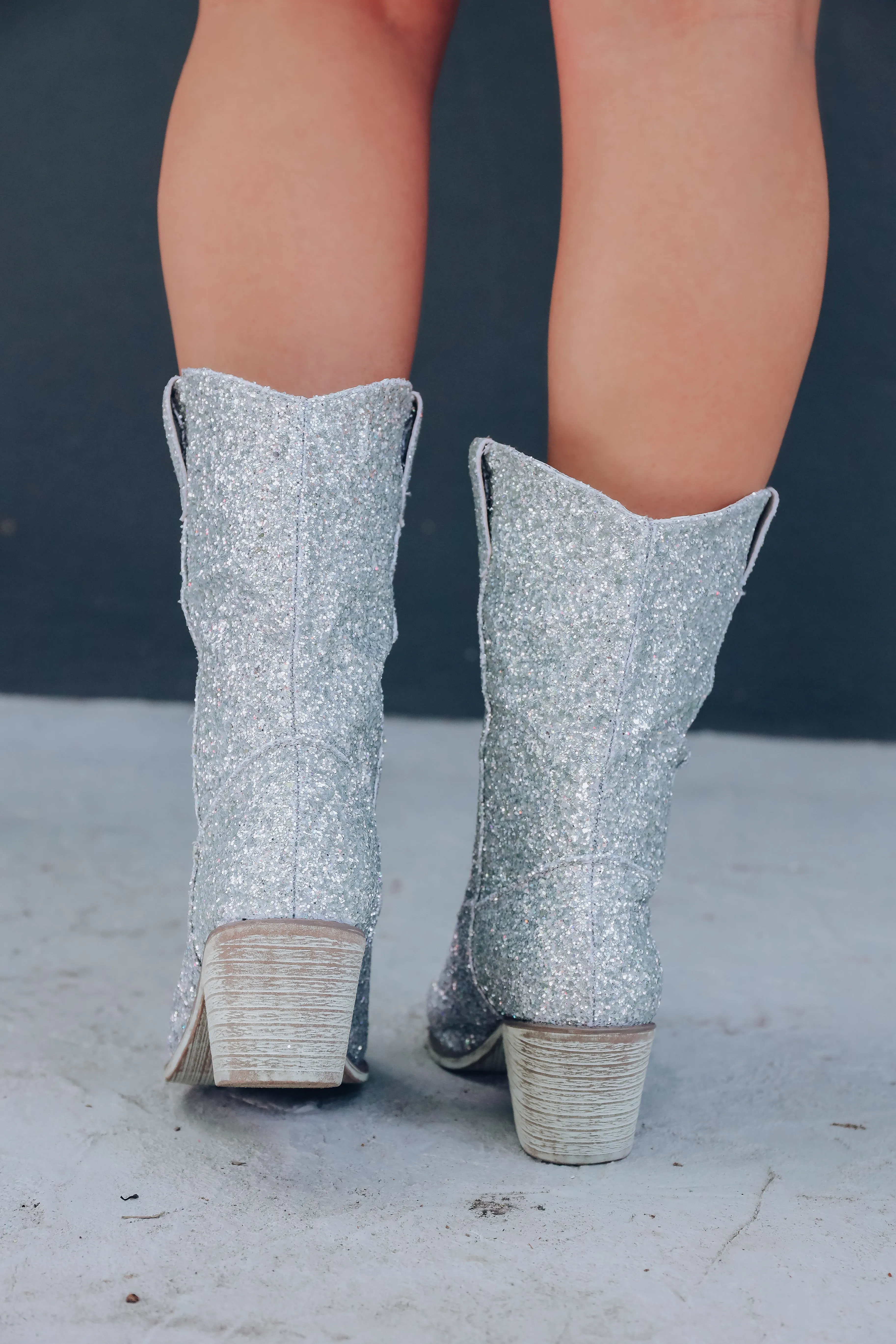 Two Steppin' Glitter Ruched Boot - Silver