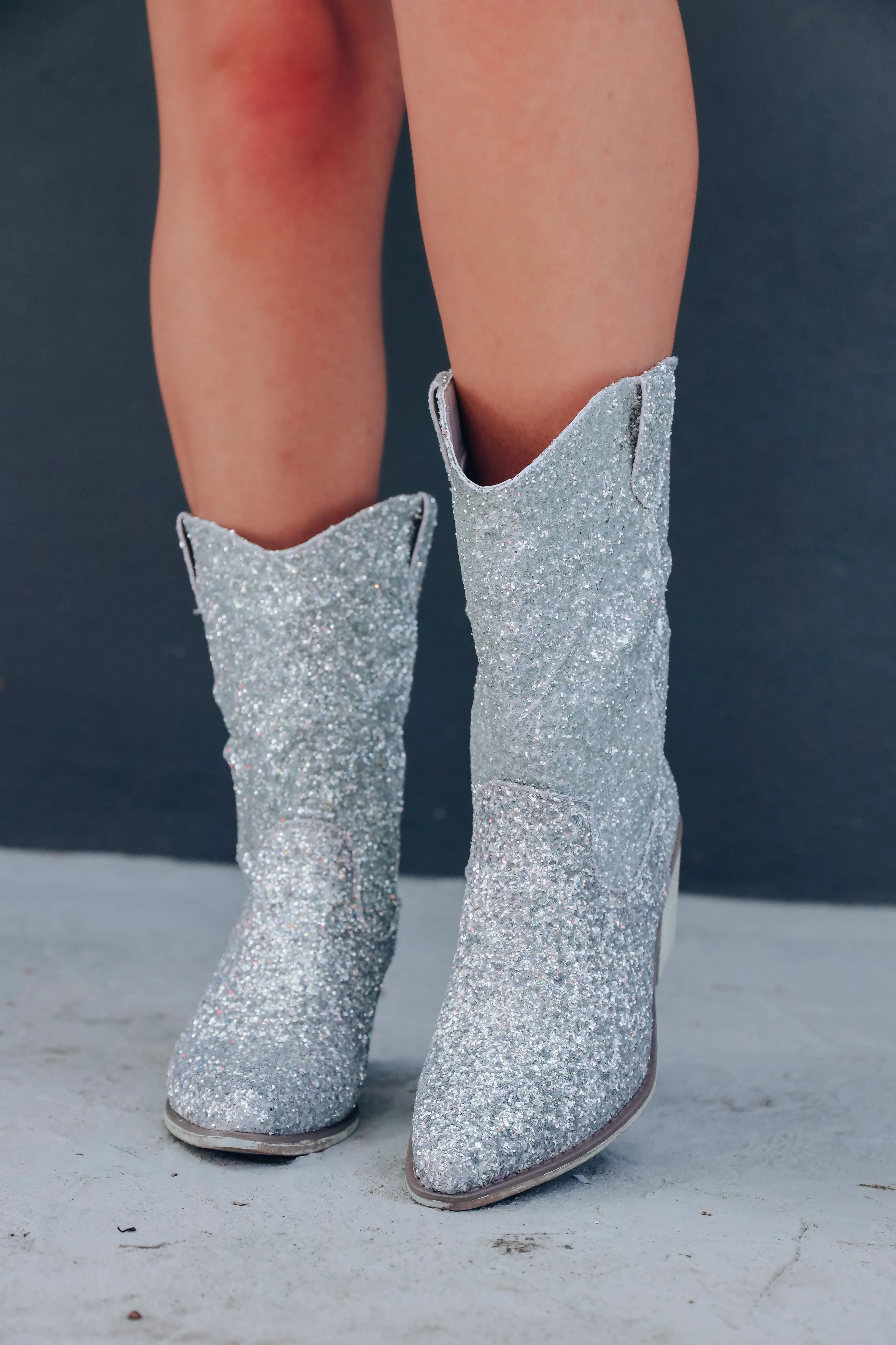 Two Steppin' Glitter Ruched Boot - Silver