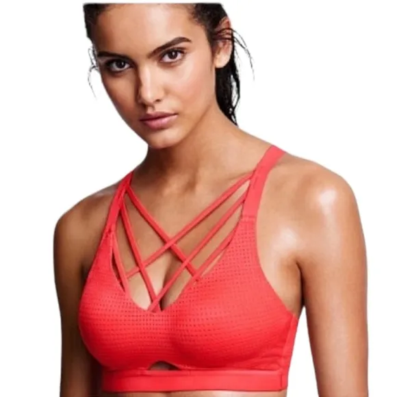 Victoria's Secret Sport Strappy Sports Bras Bundle of 3 Size 36B Black Blue Red