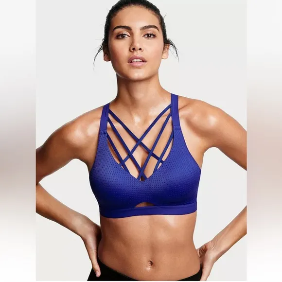 Victoria's Secret Sport Strappy Sports Bras Bundle of 3 Size 36B Black Blue Red