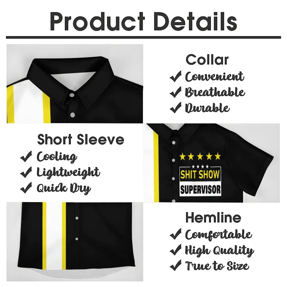 Vintage Bowling Mens "Shit Show Supervisor" Printed  Casual Short Sleeve Shirt 2401000371