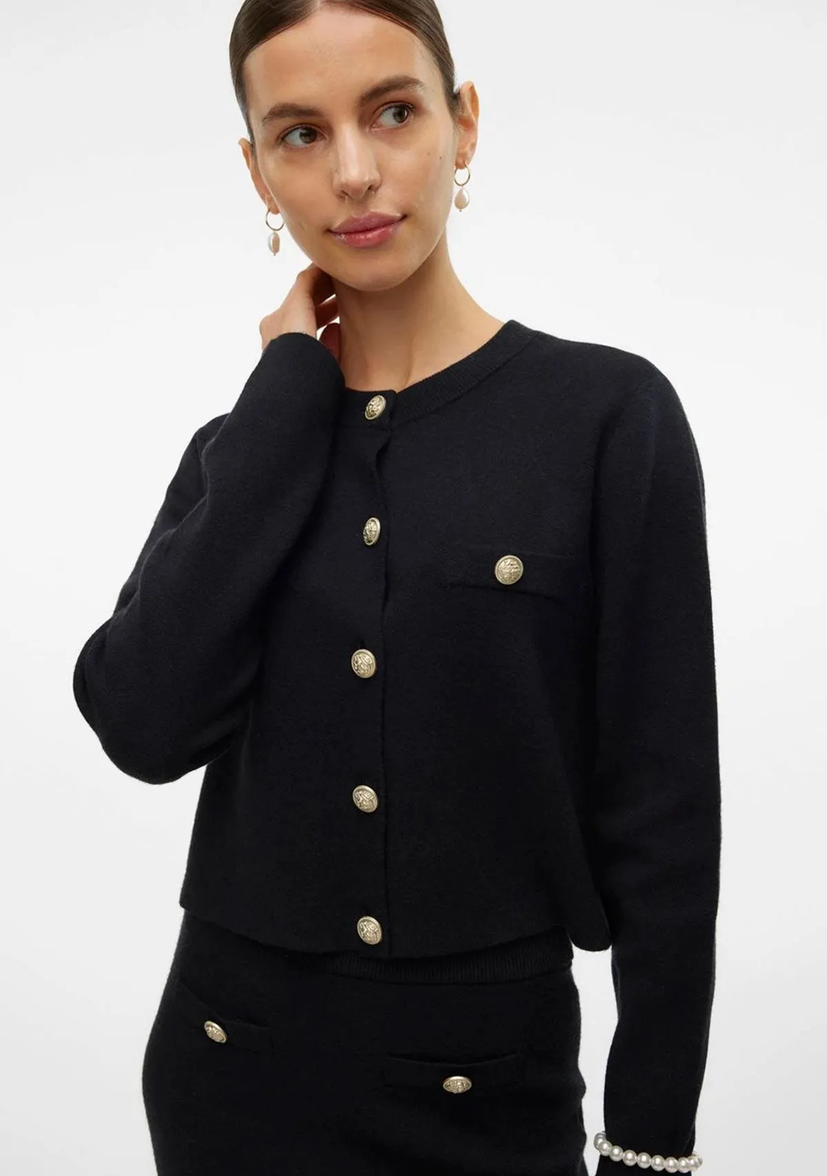 VM Saba Short LS Gold Button Cardigan