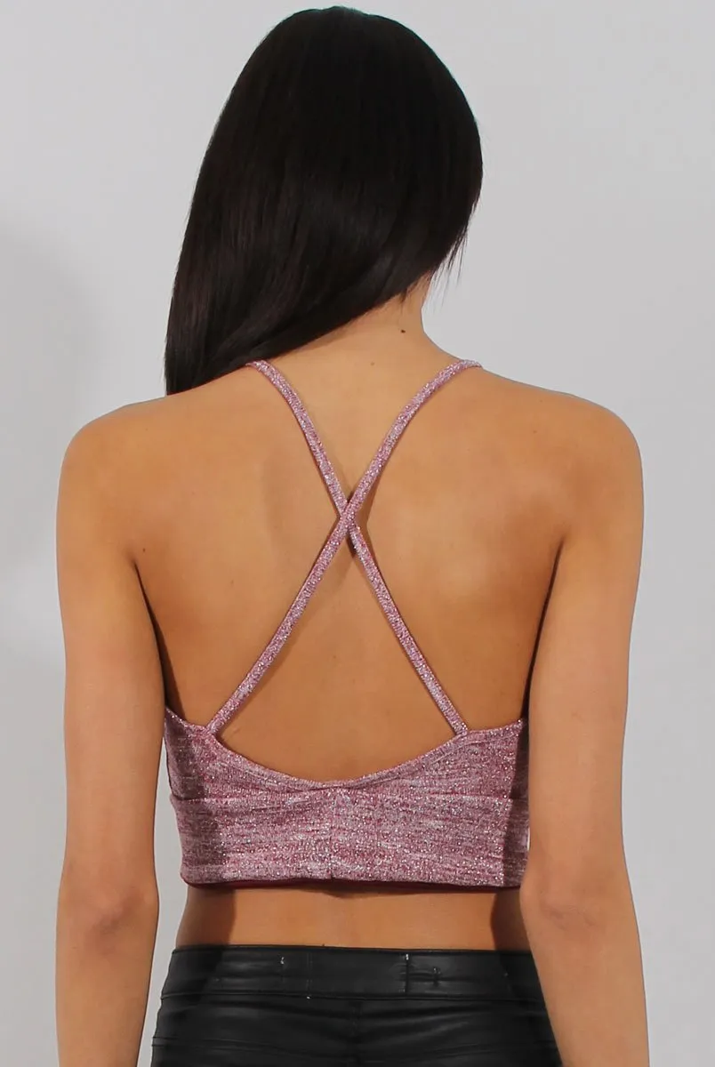 Wine Sparkle Halter Neck Crop Top - Charla