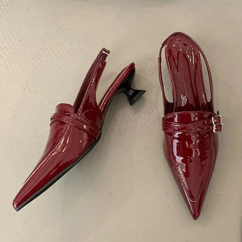 Women Low Heel Pumps Shoes New 2025 Female Luxury Footwear Shallow Fashion Pointed Toe Slingbacks Ladies Heeled Sandals Shoes