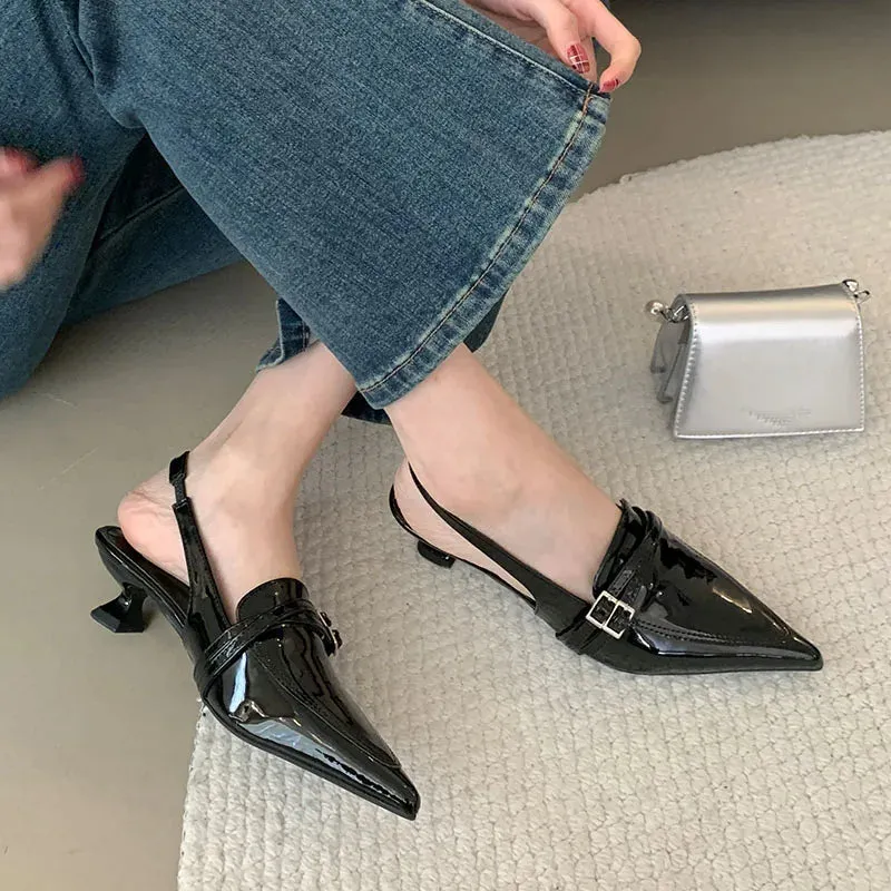 Women Low Heel Pumps Shoes New 2025 Female Luxury Footwear Shallow Fashion Pointed Toe Slingbacks Ladies Heeled Sandals Shoes