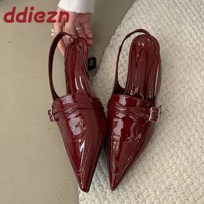 Women Low Heel Pumps Shoes New 2025 Female Luxury Footwear Shallow Fashion Pointed Toe Slingbacks Ladies Heeled Sandals Shoes