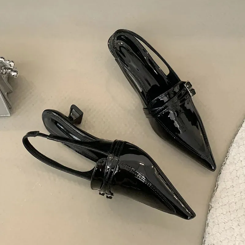 Women Low Heel Pumps Shoes New 2025 Female Luxury Footwear Shallow Fashion Pointed Toe Slingbacks Ladies Heeled Sandals Shoes
