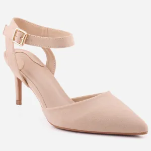 Women "NONA" Pointed Toe Ankle Strap Suede Slip On Heel Sandals