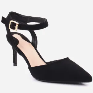 Women "NONA" Pointed Toe Ankle Strap Suede Slip On Heel Sandals