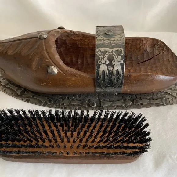 Wooden french dog shoes brusch  holder