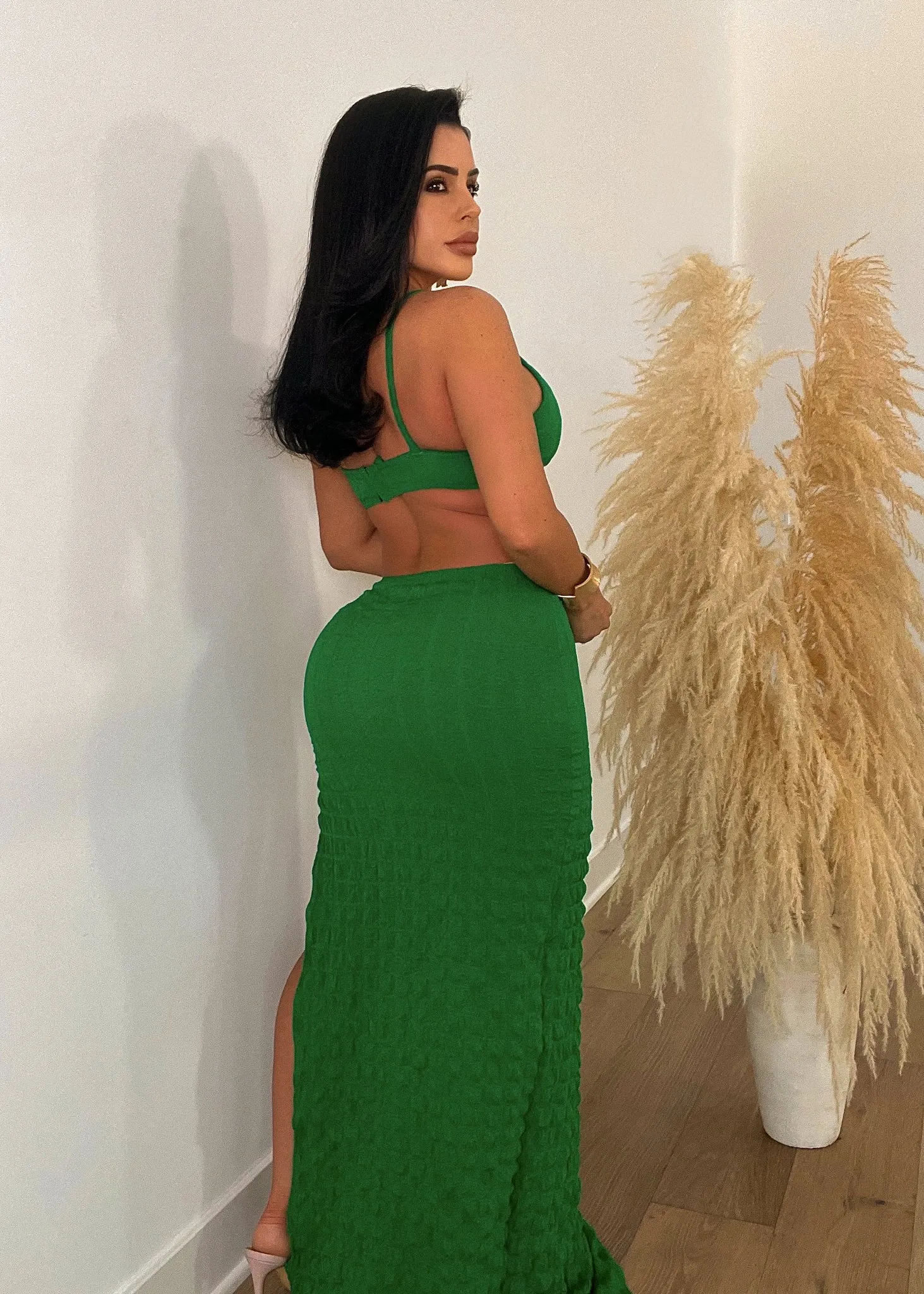 Work On It Popcorn Maxi Dress Green