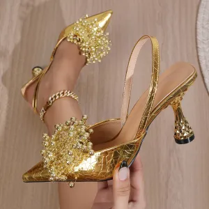 xieyinshe  Women's Fashion Slingback High Heels, Solid Color Pointed Toe Slip On Sandals, Party & Banquet Dress Shoes