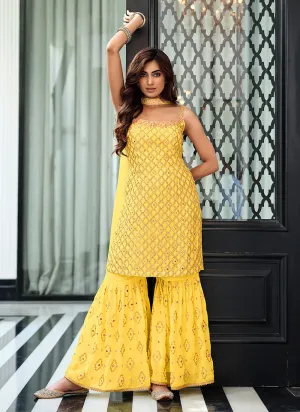 Yellow Heavy Embroidered Stylish Gharara Suit