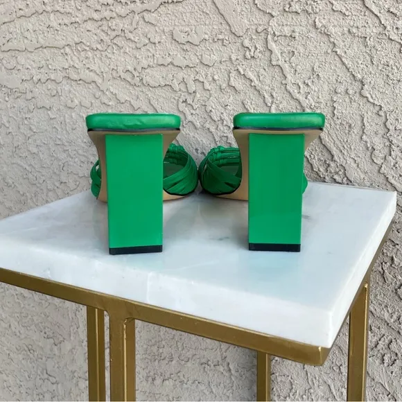ZARA Kelly Green Strappy Open Toe Block Heel Knotted Leather Sandal Heels Sz 38