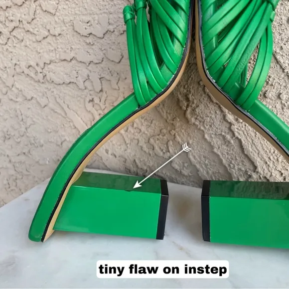 ZARA Kelly Green Strappy Open Toe Block Heel Knotted Leather Sandal Heels Sz 38
