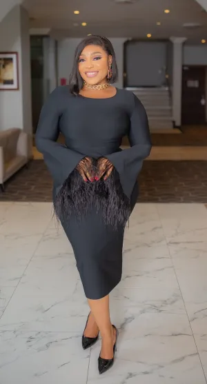 Zipporah- Feathers Galore Long Sleeve Bandage Dress (NEW)
